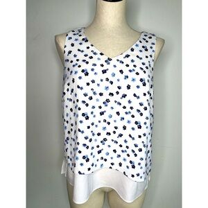 Banana Republic Tank Top White & Blue Floral Layered Sleeveless Medium MP